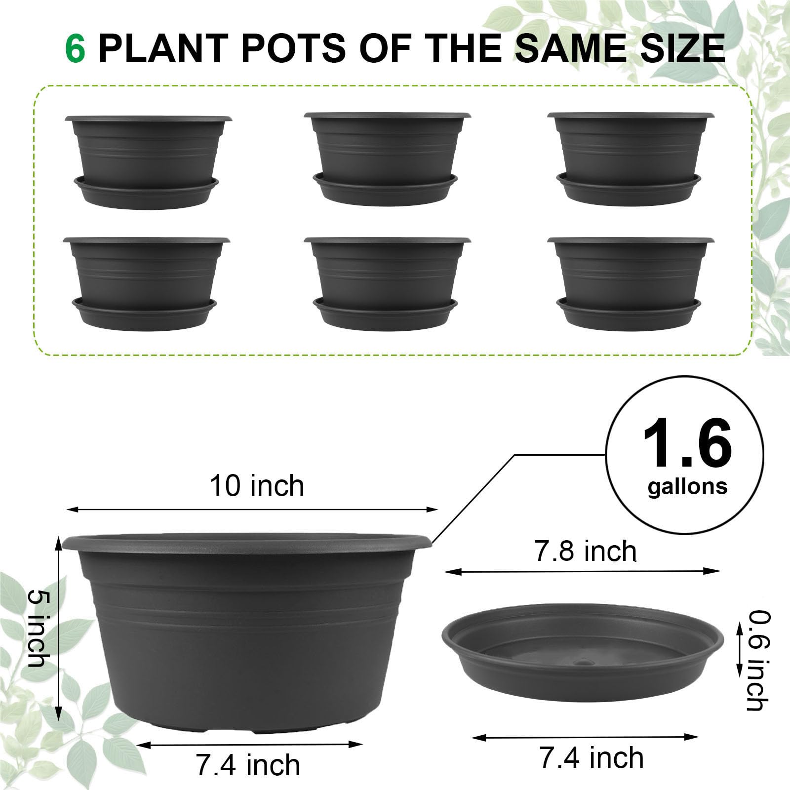 Set of 6 NNARRE plant pots with trays displayed