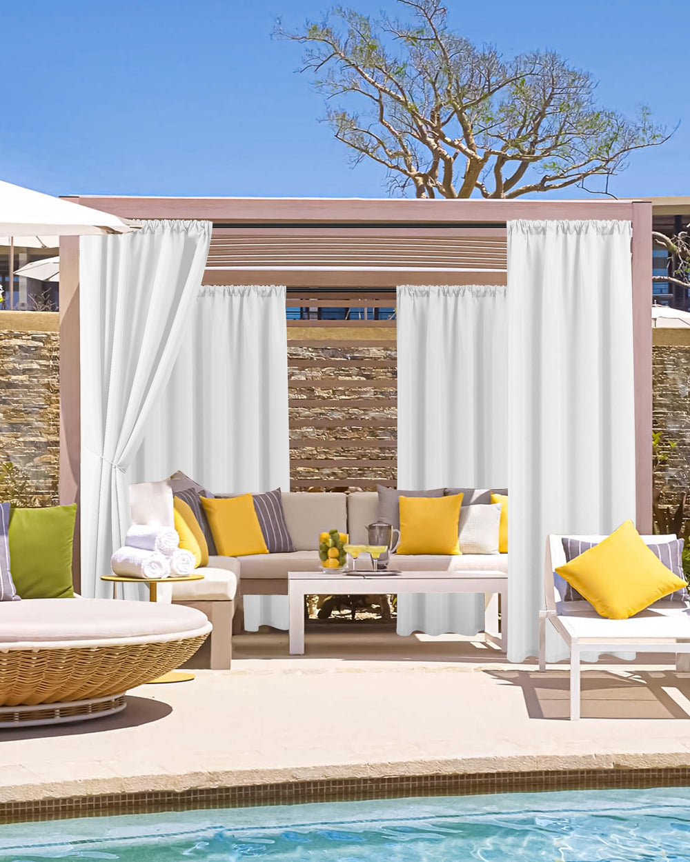 Set of 8 HolidayIdeas Outdoor Curtain panels stacked