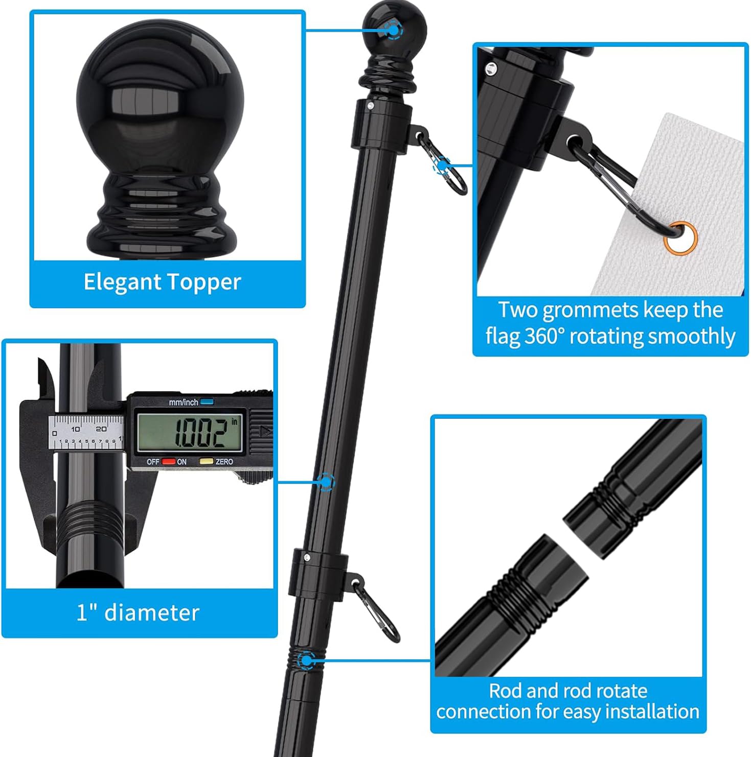 Set of components included in ZMTECH flag pole kit
