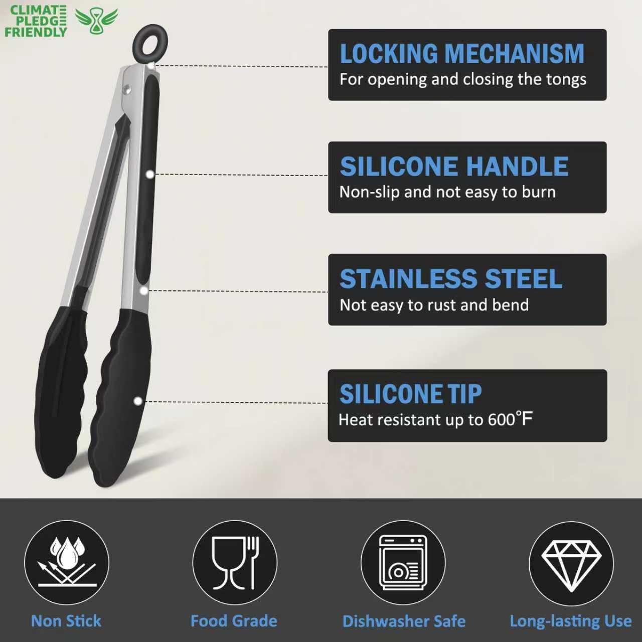 Set of EEKEDO cooking tongs in black color
