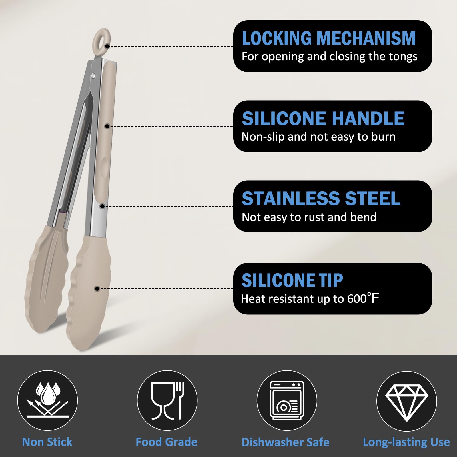 Set of EEKEDO Kitchen Tongs in beige packaging