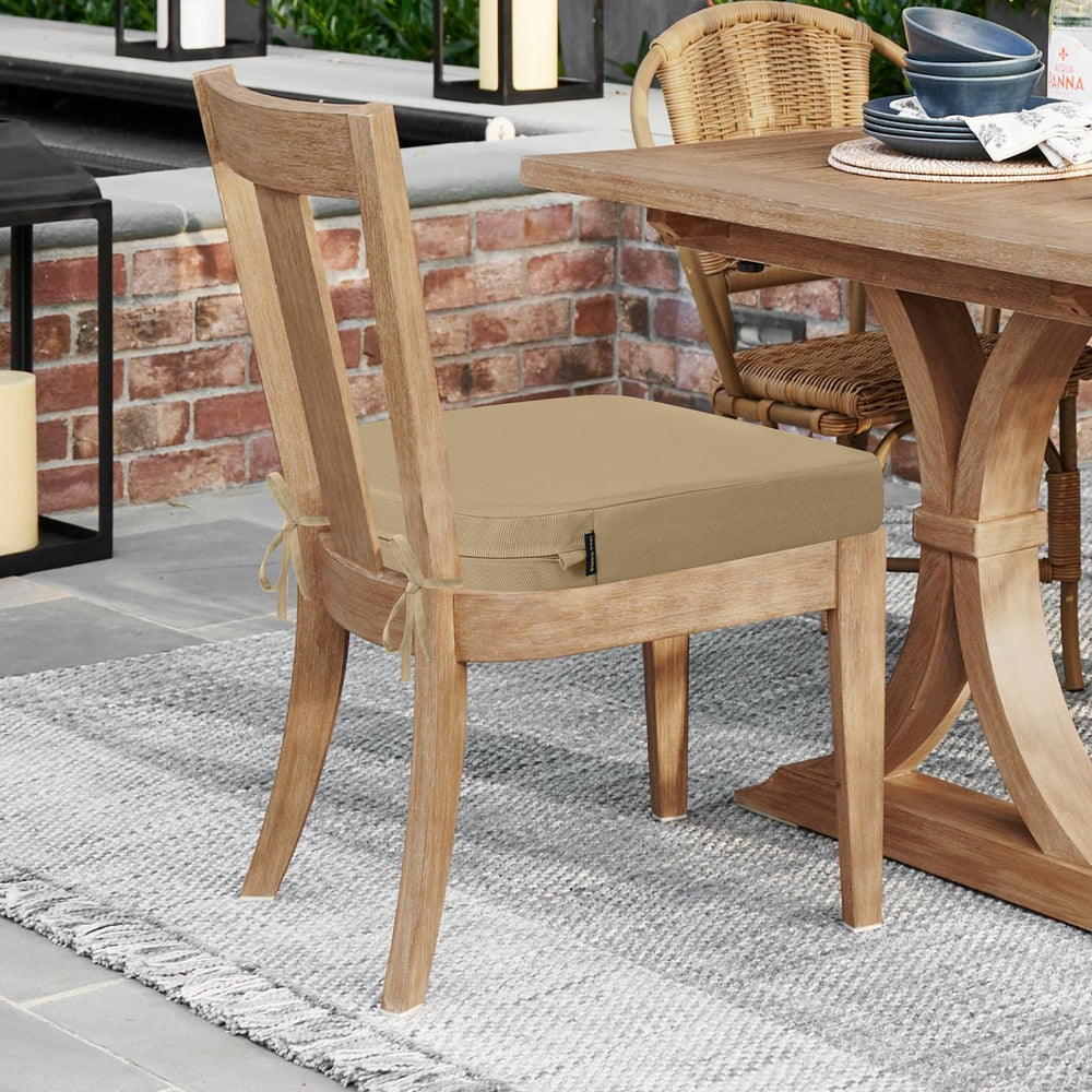 Set of four idee-home outdoor chair cushions stacked, antique beige