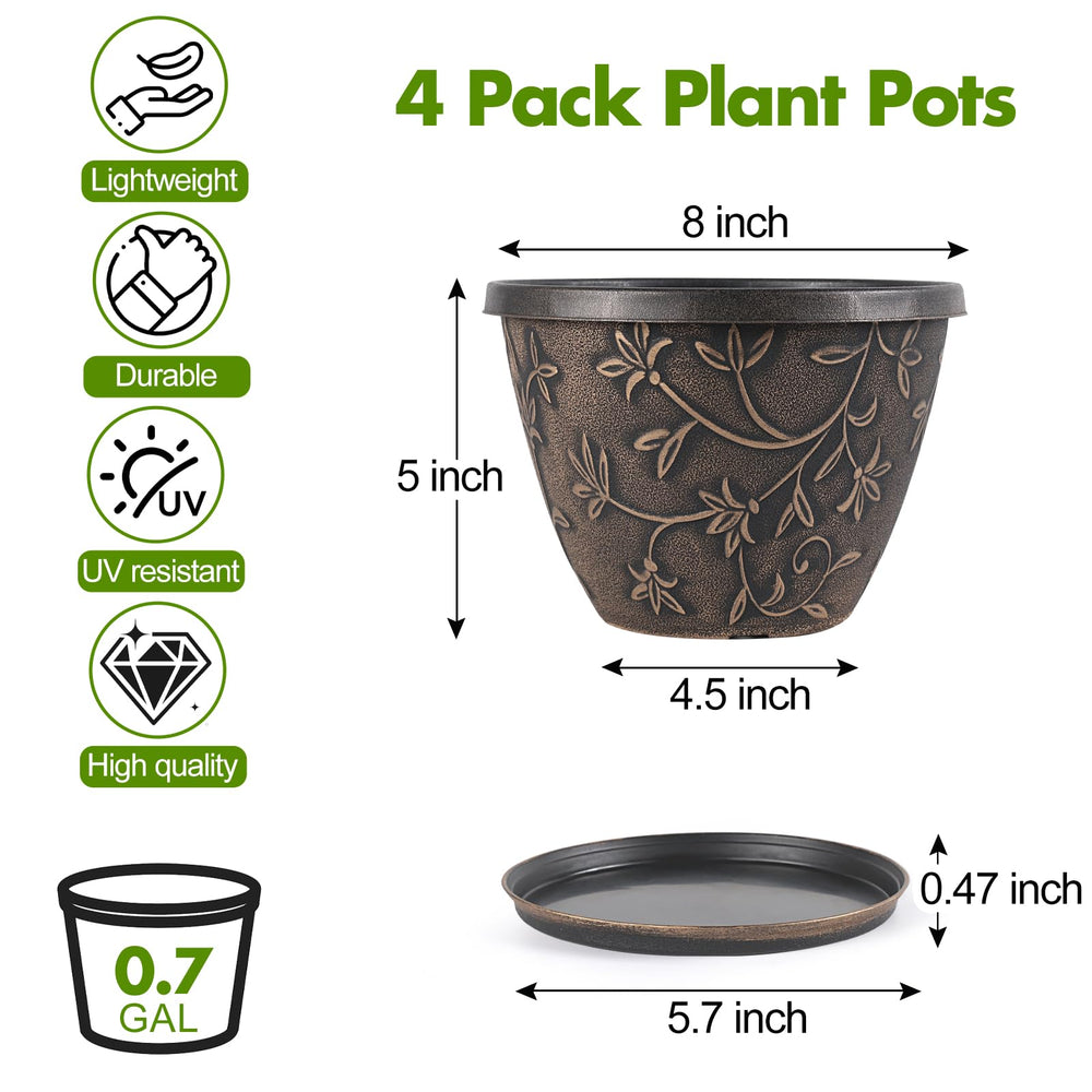 Set of four Nooulap 8 Inch Planters with trays