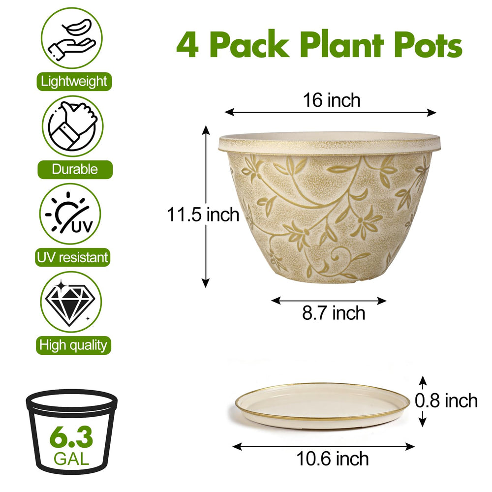 Set of four Nooulap beige plant pots displayed outdoors