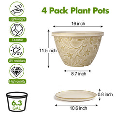 Set of four Nooulap beige plant pots displayed outdoors