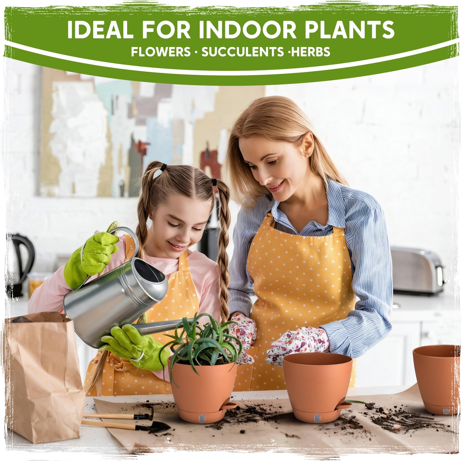 Set of Goproauto Self Watering Pots with matching saucers