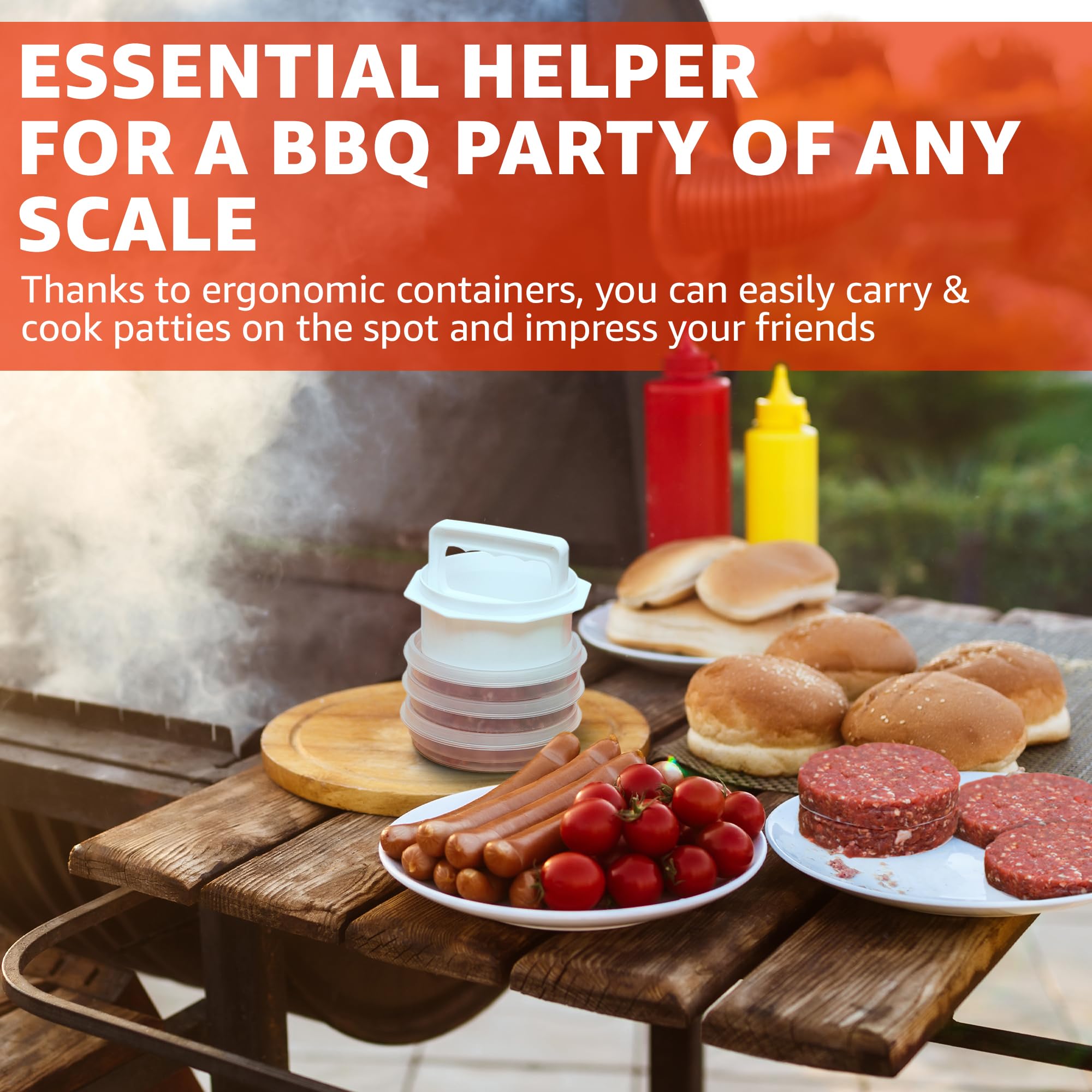 Set of hamburger patty press and storage containers