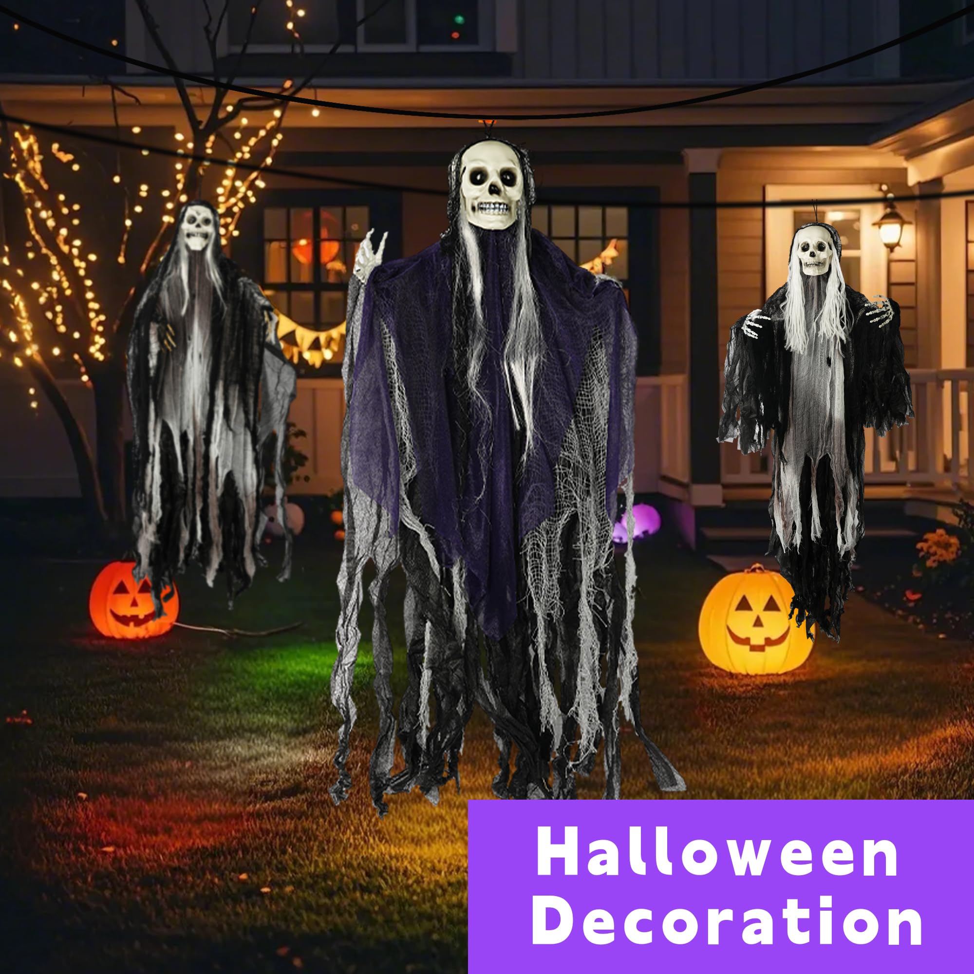 Set of Hourleey Halloween decorations displayed on a patio