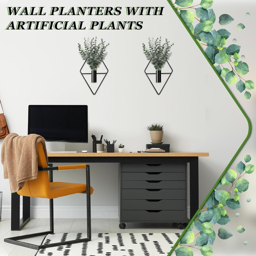 Set of Jexine black wall planters with artificial plants displayed together