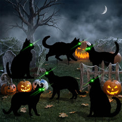 Set of six black cat Halloween decorations outdoors
