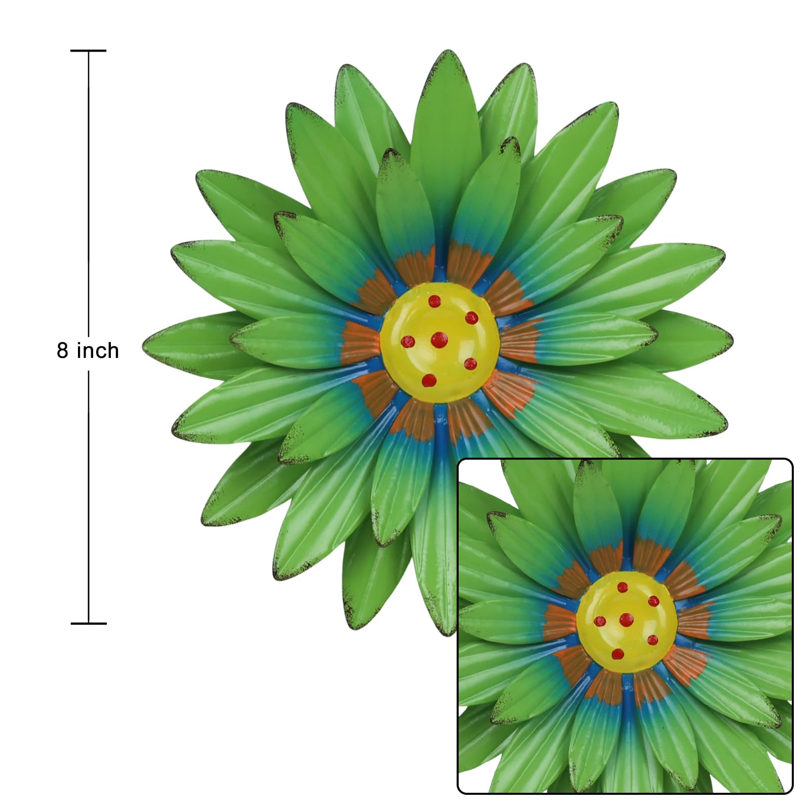 Set of six hogardeck metal flowers displayed on a wall