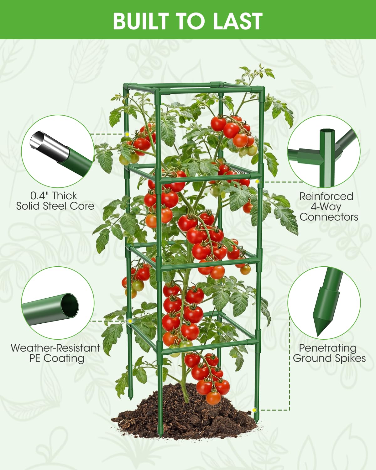 Set of three MQHUAYU tomato cages with clamps