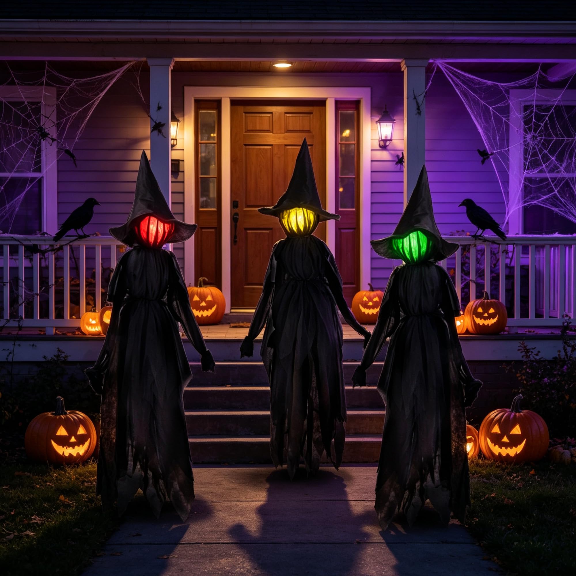 Set of three winemana Halloween witches with changing LED lights
