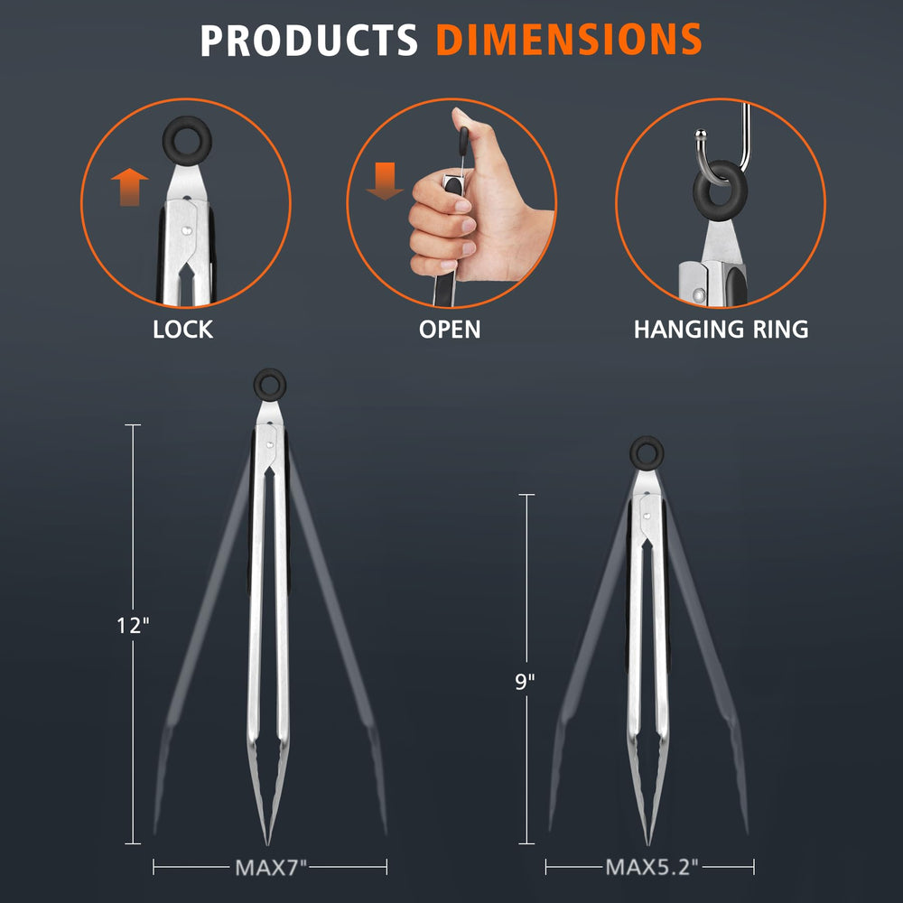 Set of two HOTEC tongs, 9-inch and 12-inch