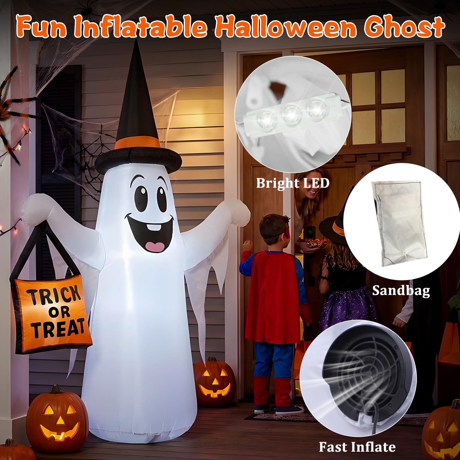 Set up of FunFanso inflatable ghost secured with ground stakes