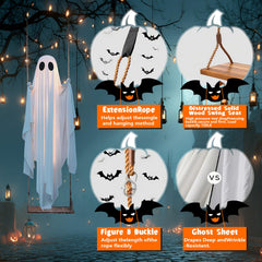 Set up of TitTees hanging ghost decoration at night