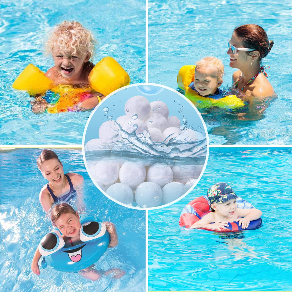 SETHVILL pool filter balls displayed in a swimming pool setting