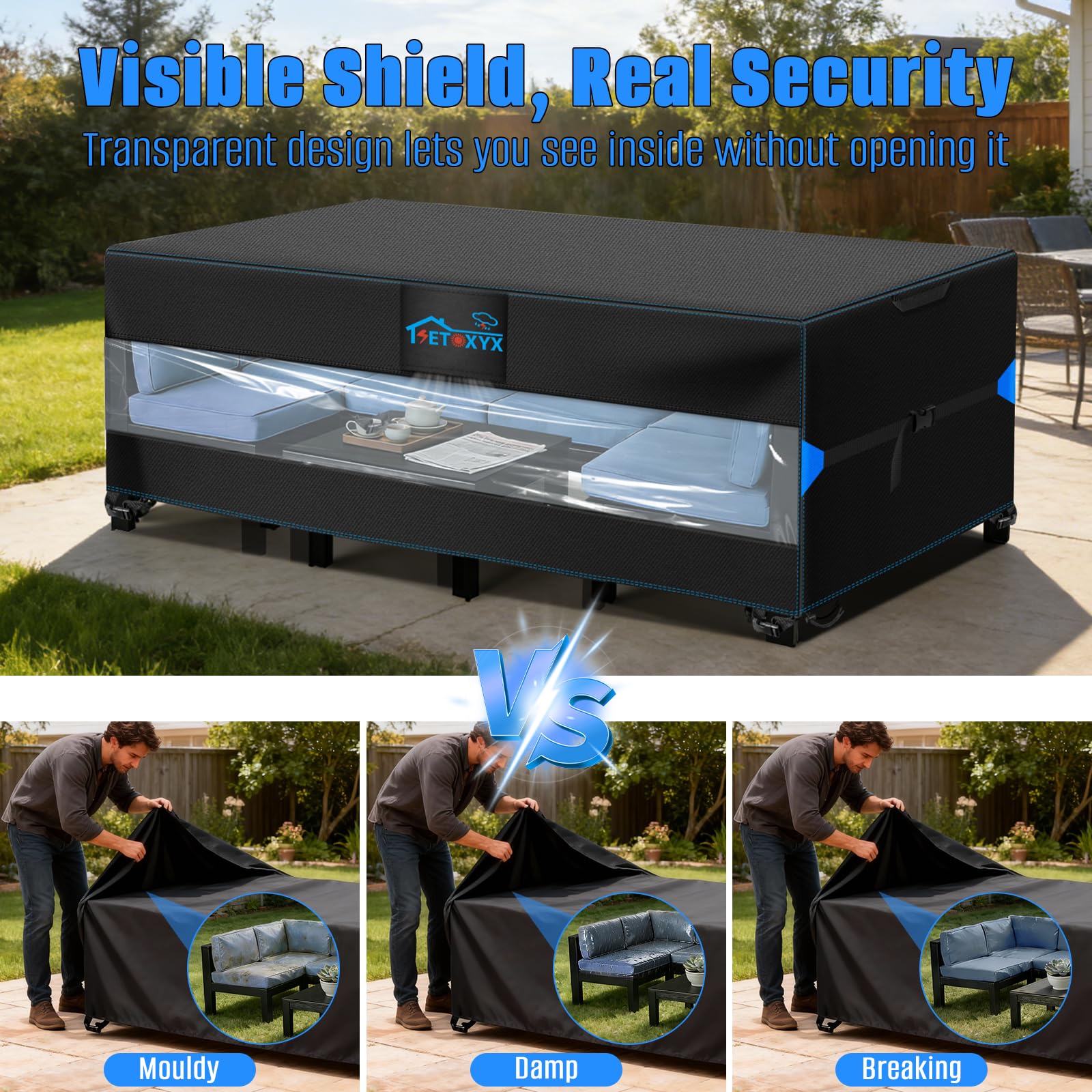 SETOXYX Patio Furniture Cover side view with furniture underneath