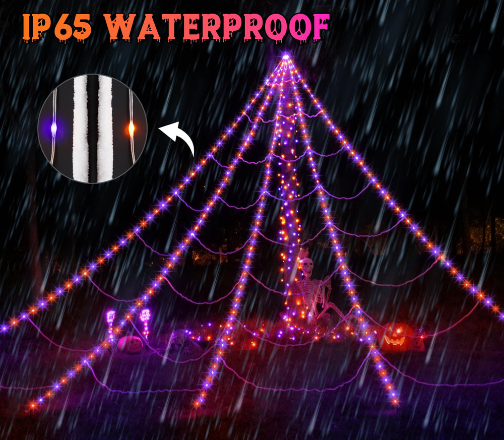 Setup instructions for Halloween spider web lights