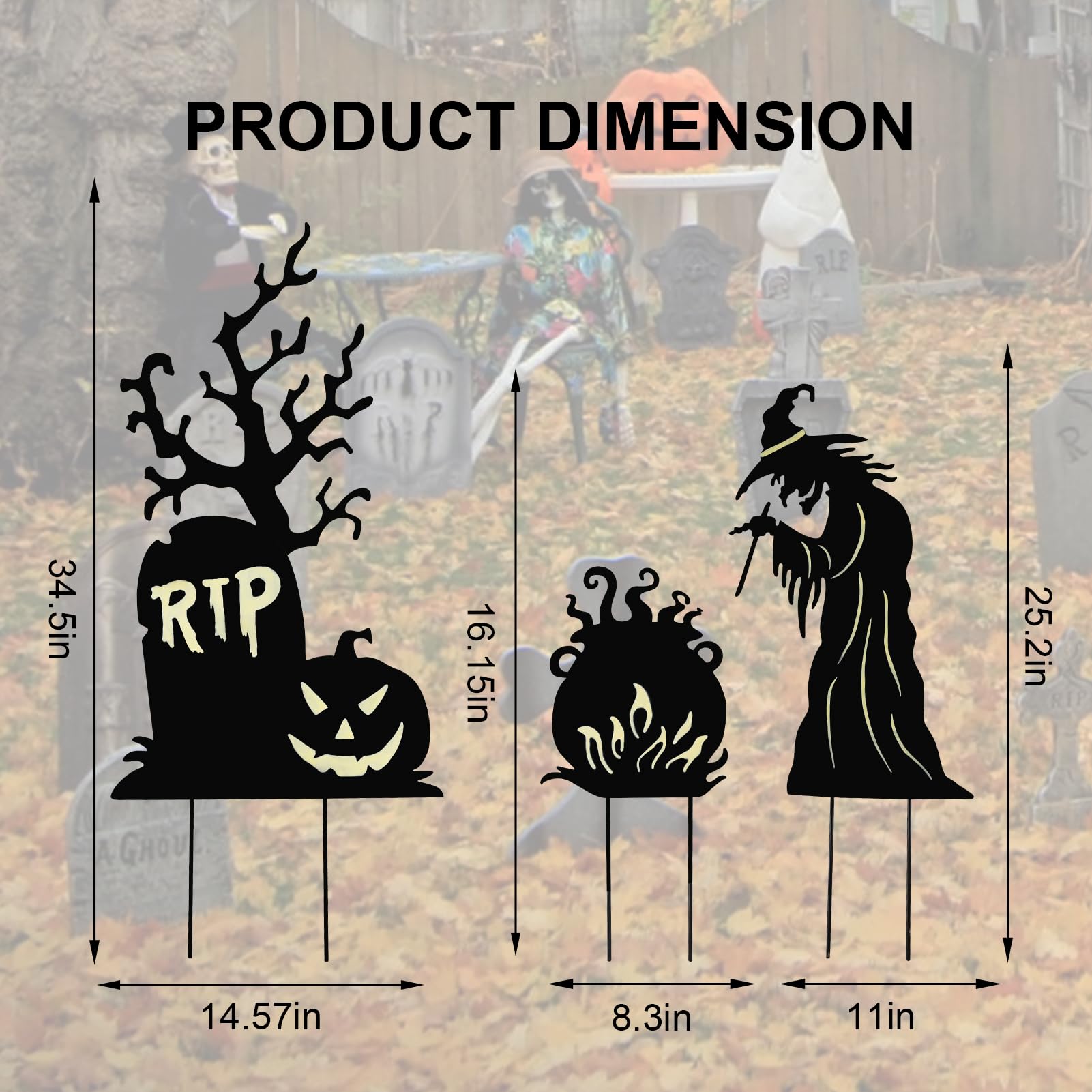 Setup of BRIGHTDECK Halloween yard signs in a garden