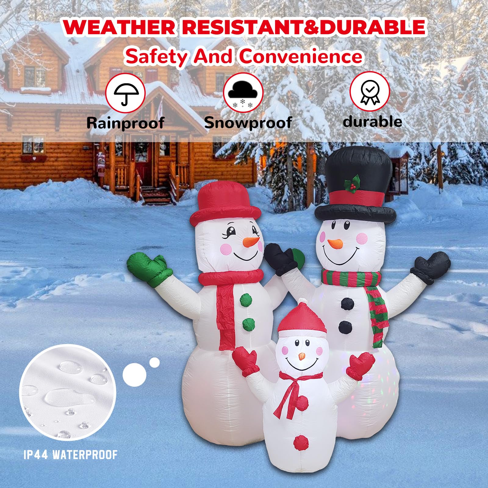 Setup of DILENK inflatable snowman with stakes and ropes