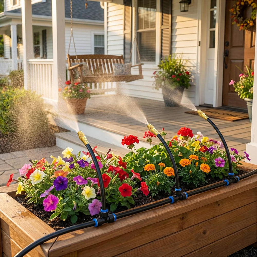 Setup of STARREY irrigation system around plants in garden