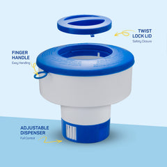 SEWANTA Floating Chlorine Dispenser with three 3-inch chlorine tablets inside