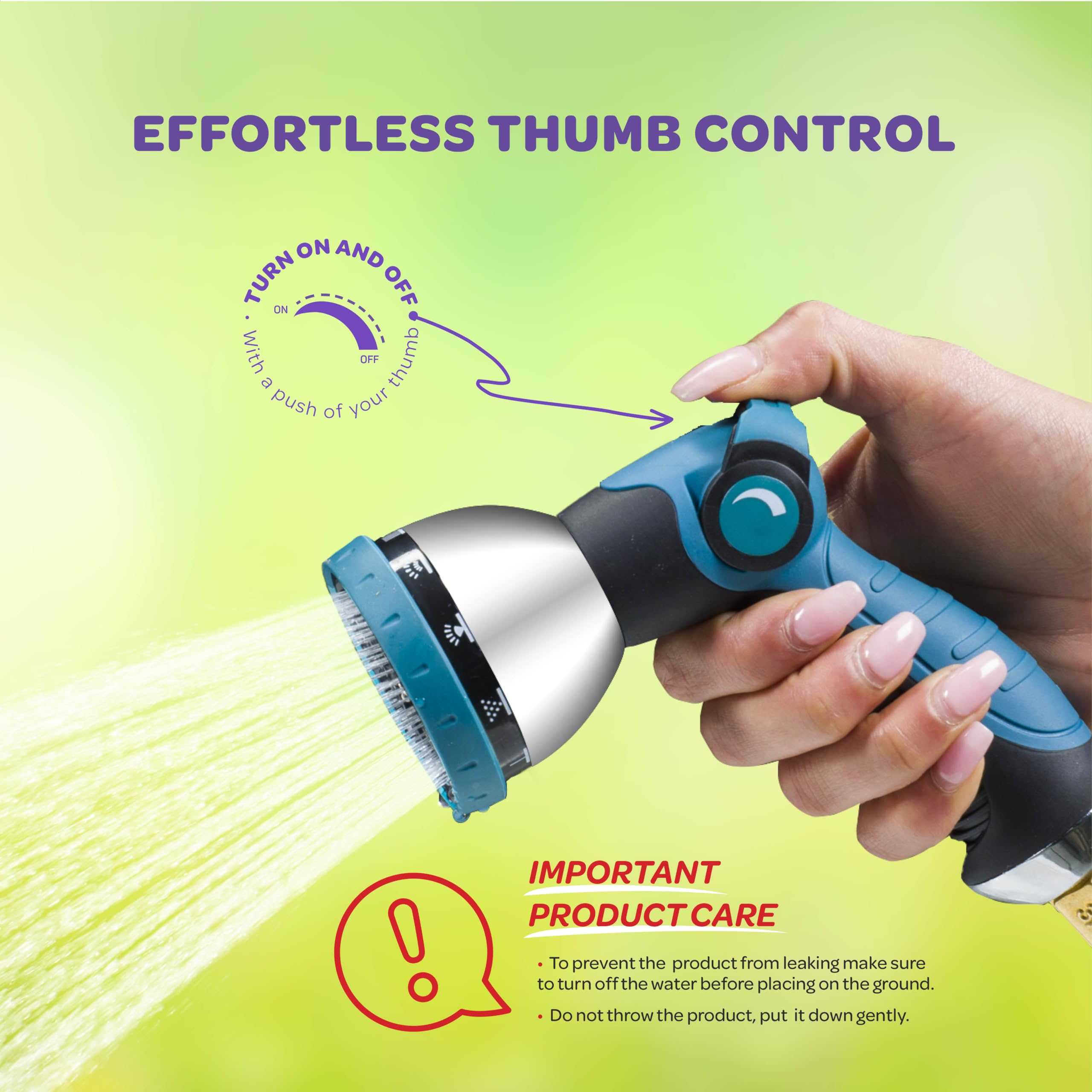 SEWANTA Hose Nozzle Blue with various spray patterns displayed