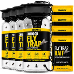 SEWANTA Outdoor Fly Trap 4 Pack clear plastic traps with bait