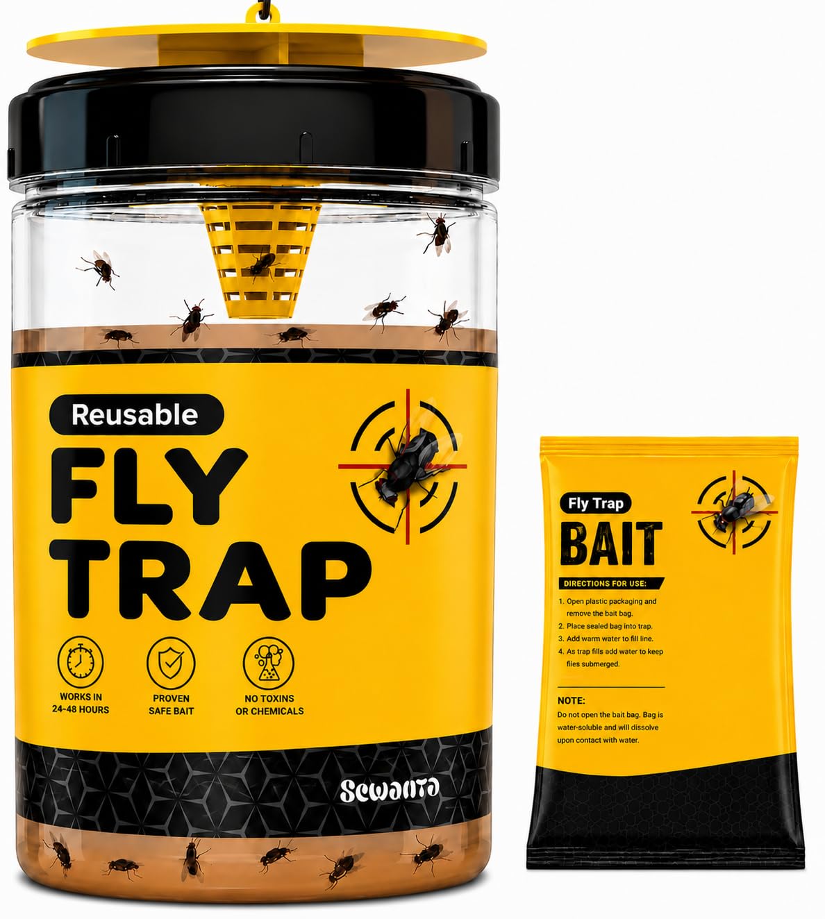SEWANTA Outdoor Fly Trap front view with bait and water
