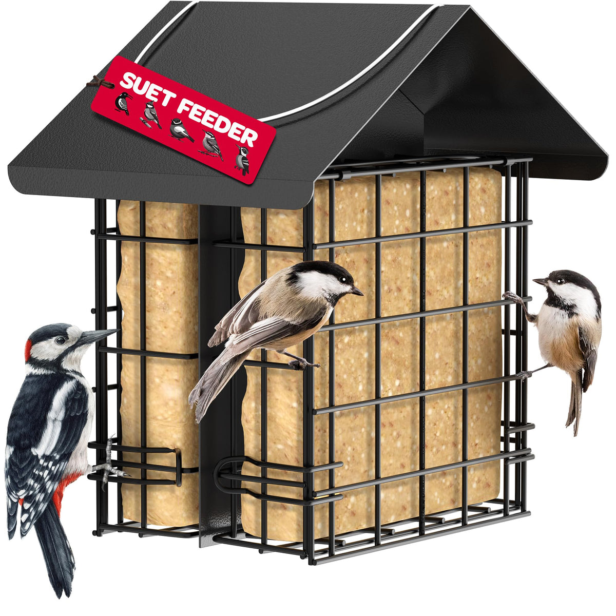 SEWANTA Suet Bird Feeder front view with black metal finish