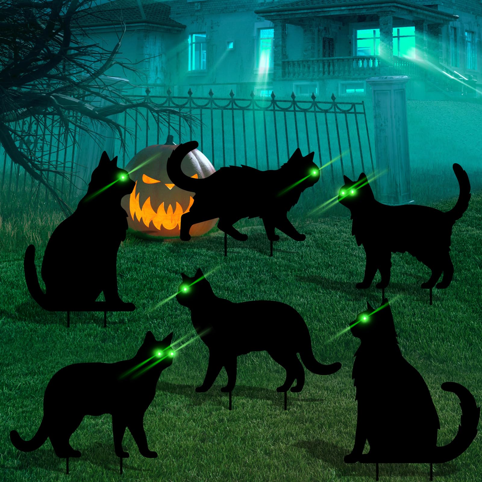sewrung 6 Pcs Black Cat Halloween Yard Signs with Stakes