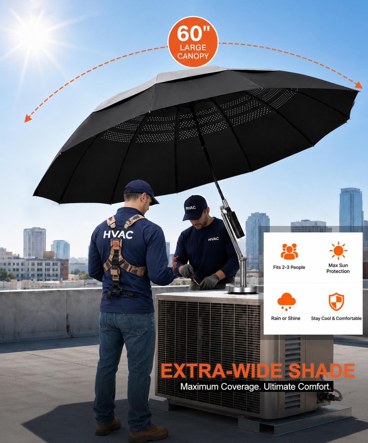 Sexlieu 60-inch outdoor umbrella showing reinforced structure and fabric