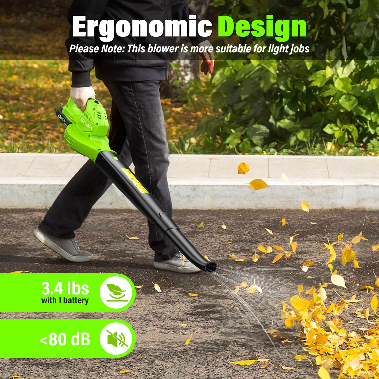 SEYVUM Leaf Blower in use clearing leaves