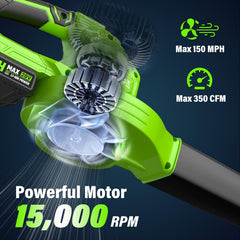 SEYVUM Leaf Blower showing battery and charger