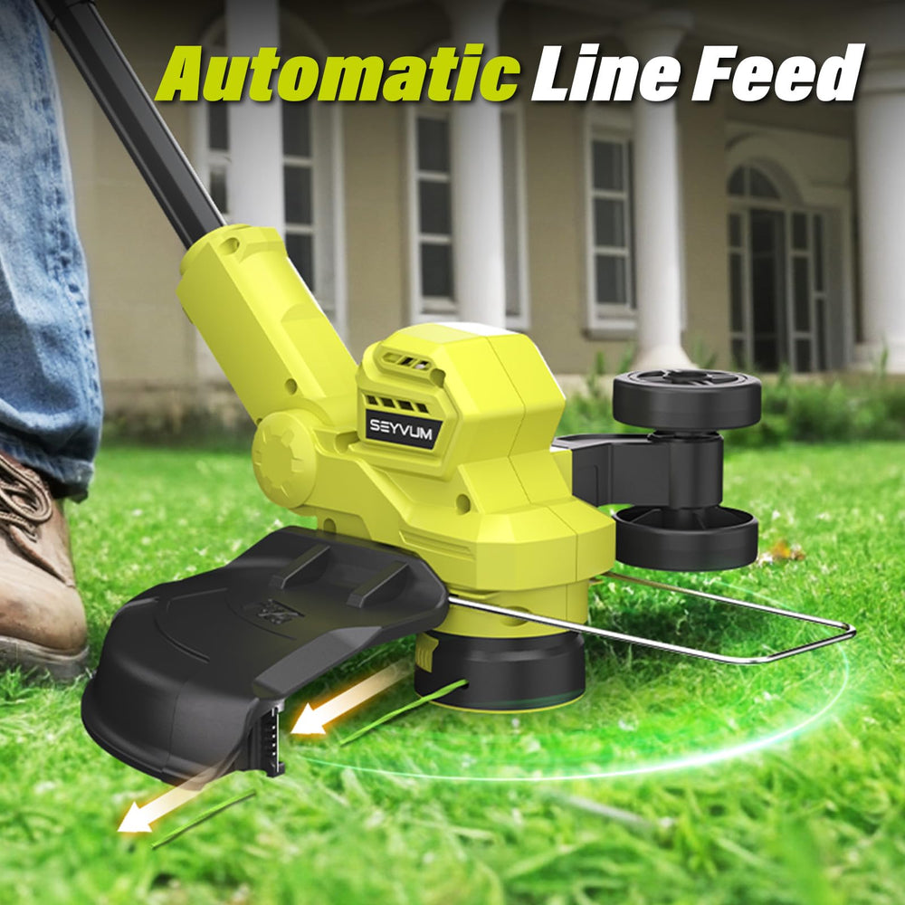 SEYVUM trimmer used as a lawn edger in a garden