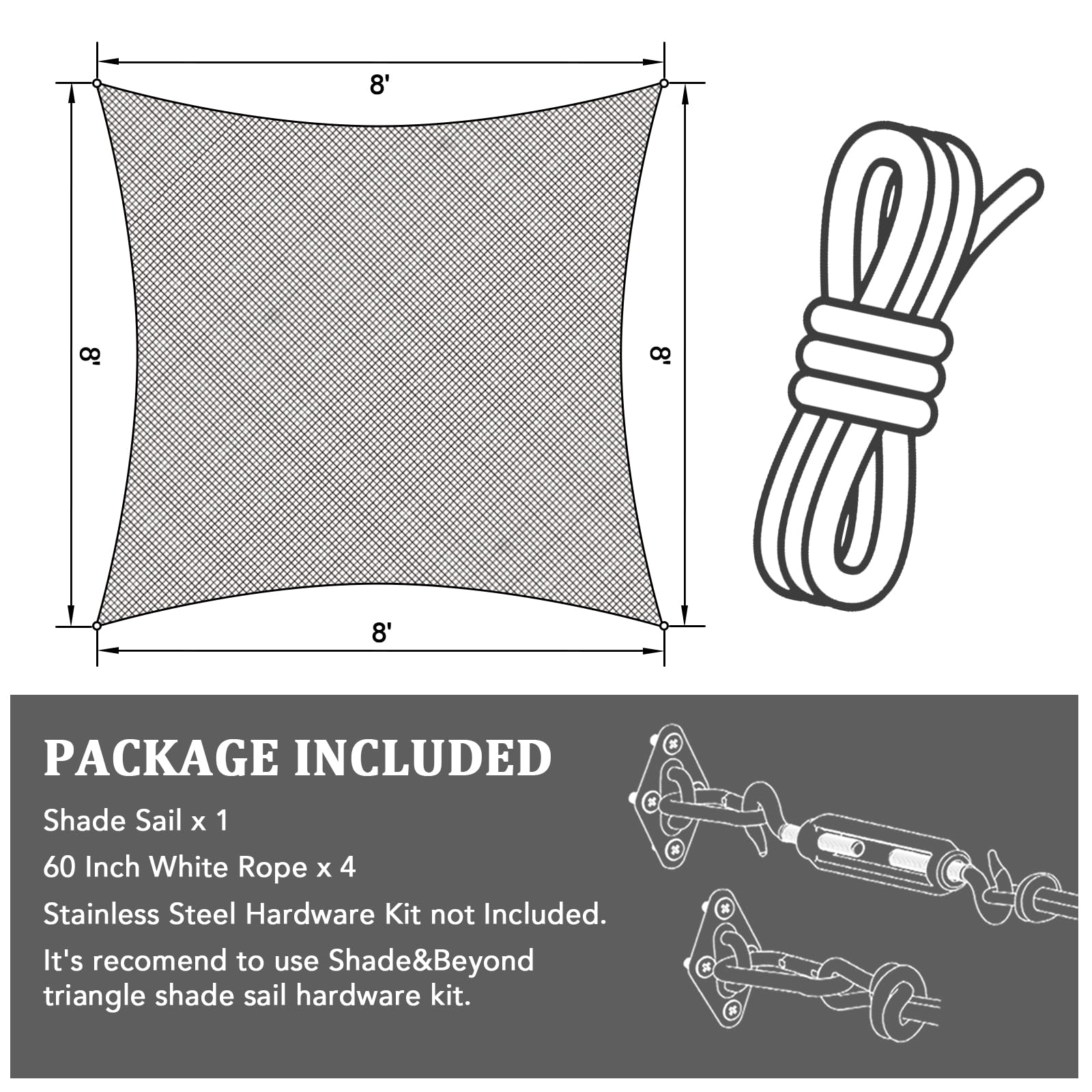 Shade&Beyond 10' x 10' sun shade sail pack details