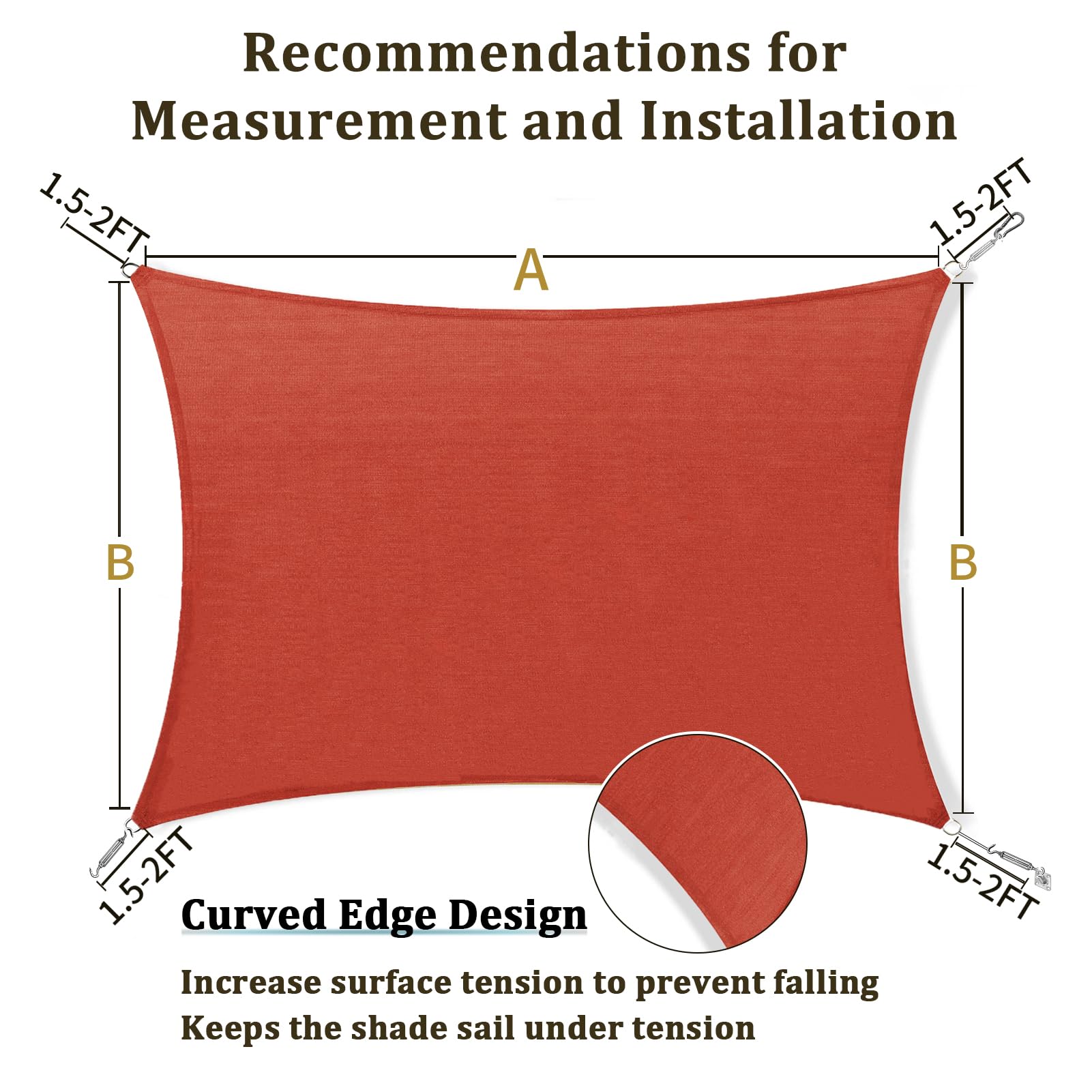 Shade&Beyond 10'X13' rust red sun shade sail curved edge design