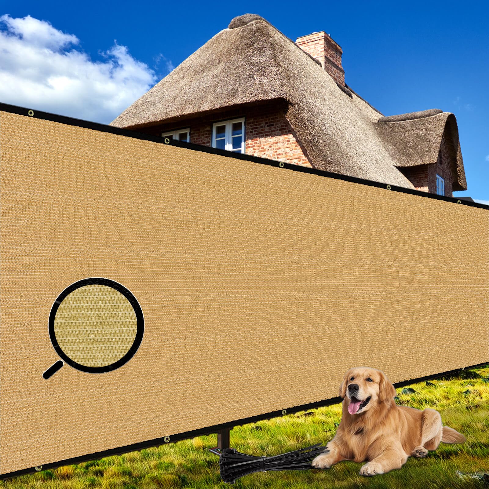 Shade&Beyond 5' x 50' privacy screen in sand colour, front view