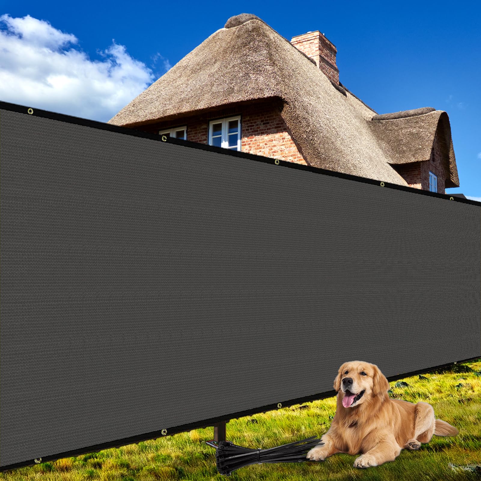 Shade&Beyond 6' x 50' Heavy Duty Privacy Screen in Dark Gray, front view