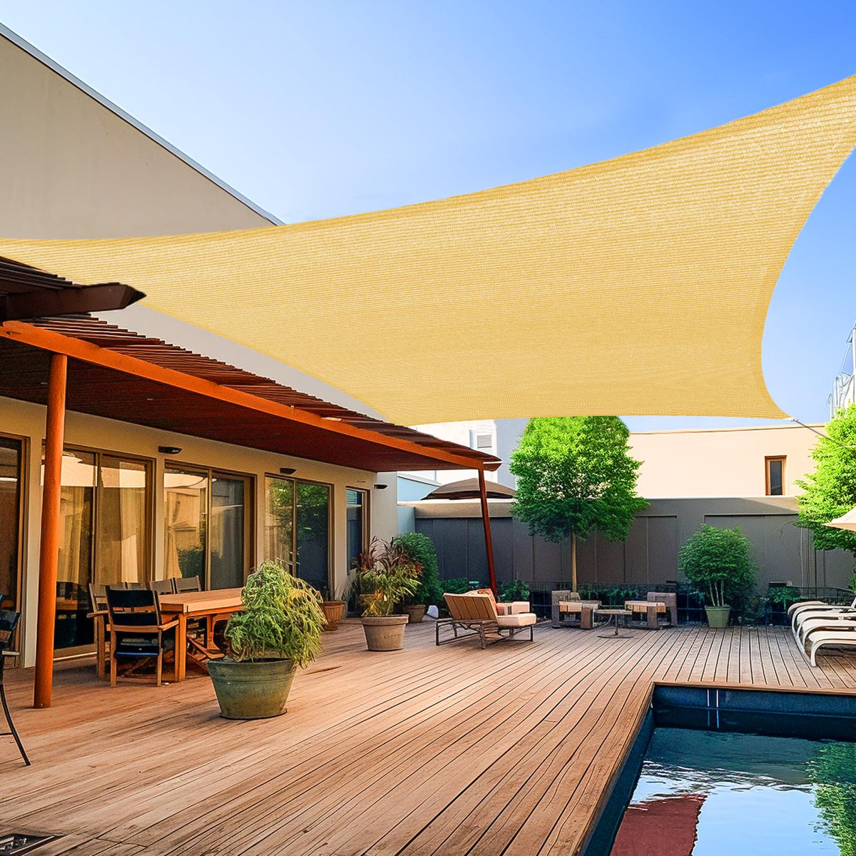 Shade&Beyond 8'X10' Sun Shade Sail in Sand front view