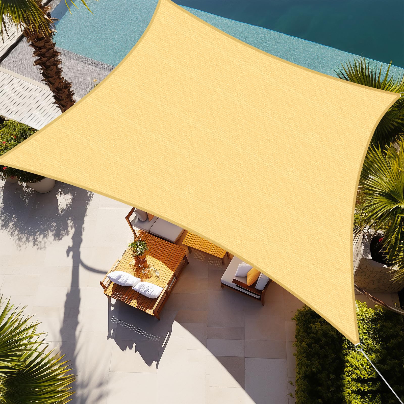 Shade&Beyond 8'X12' Sun Shade Sail in sand colour, front view