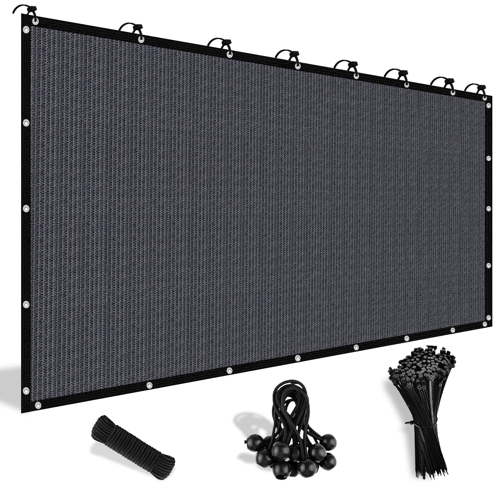 Shade&Beyond sun shade cloth front view, blue gray 8' X 20'