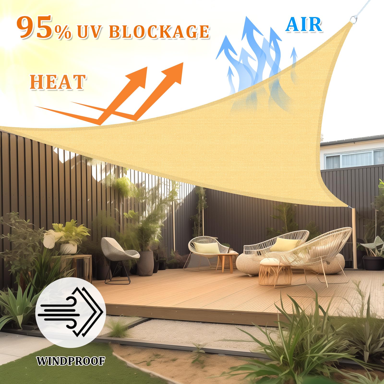 Shade&Beyond Sun Shade Sail corner with stainless steel D-ring
