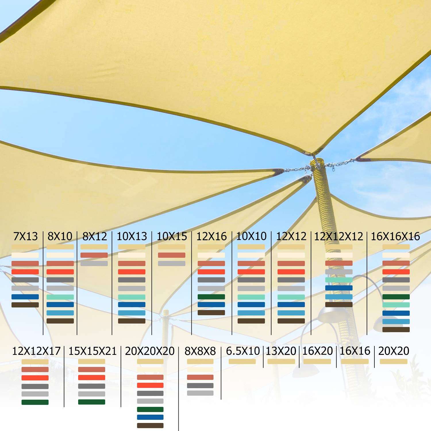 Shade&Beyond Sun Shade Sail packaging and dimensions