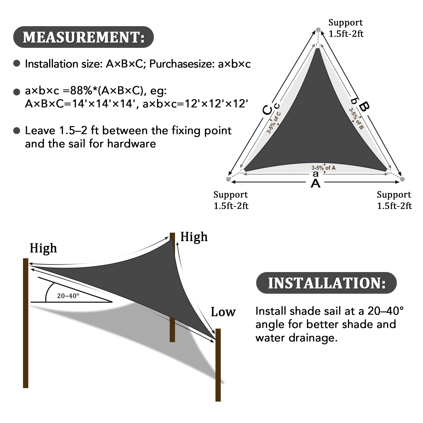 Shade&Beyond triangle sun shade sail with curved edges