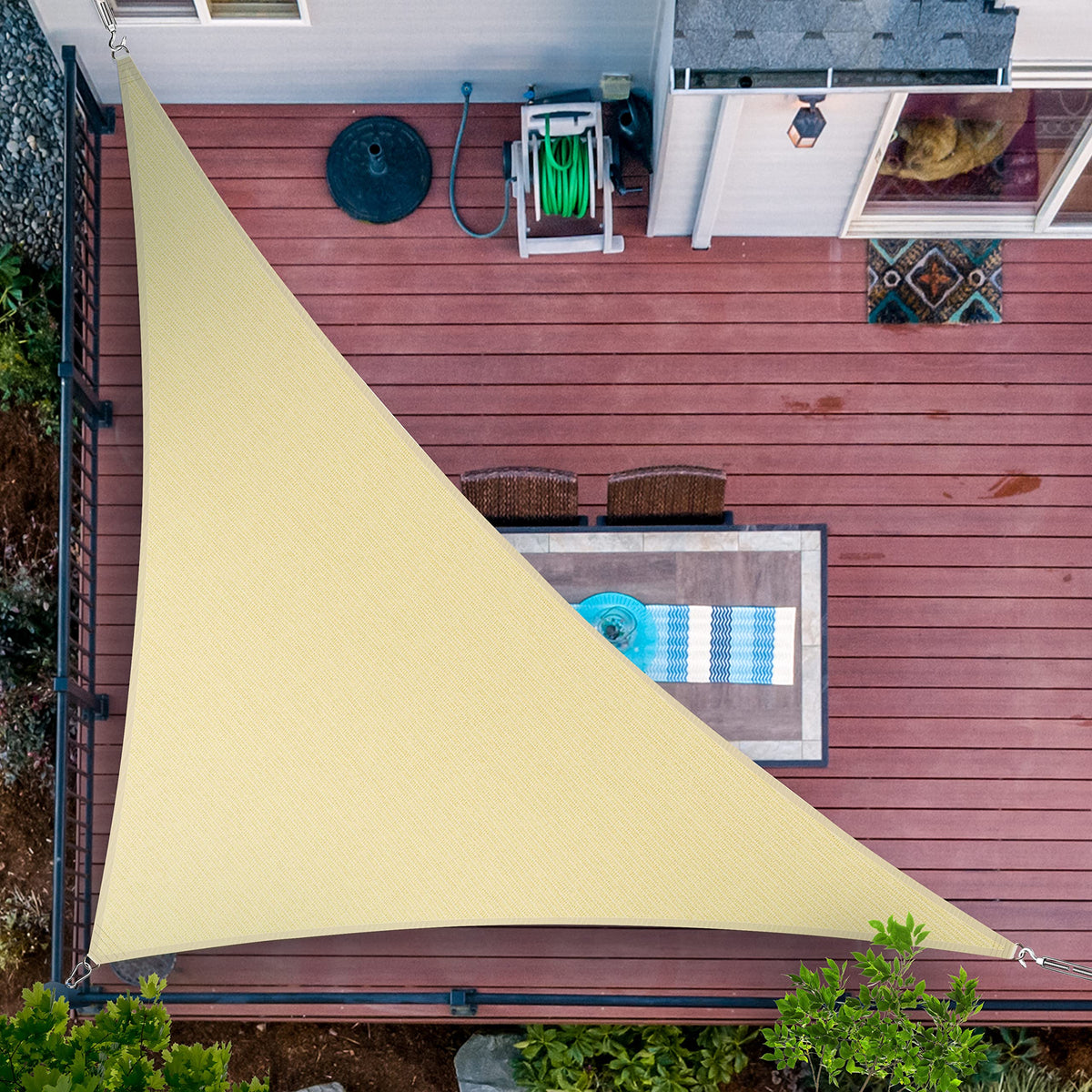 ShadeMart 10' x 10' beige triangle shade sail front view