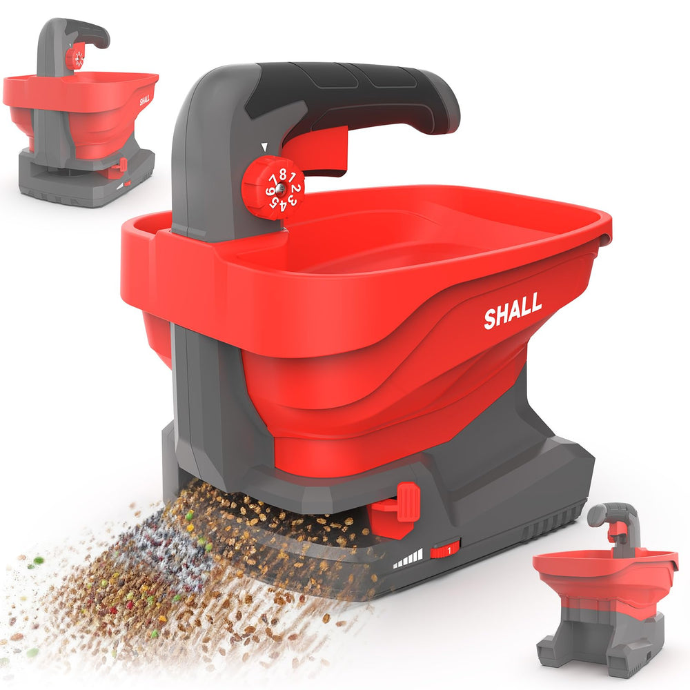 SHALL Battery Powered Fertilizer Spreader red model front view