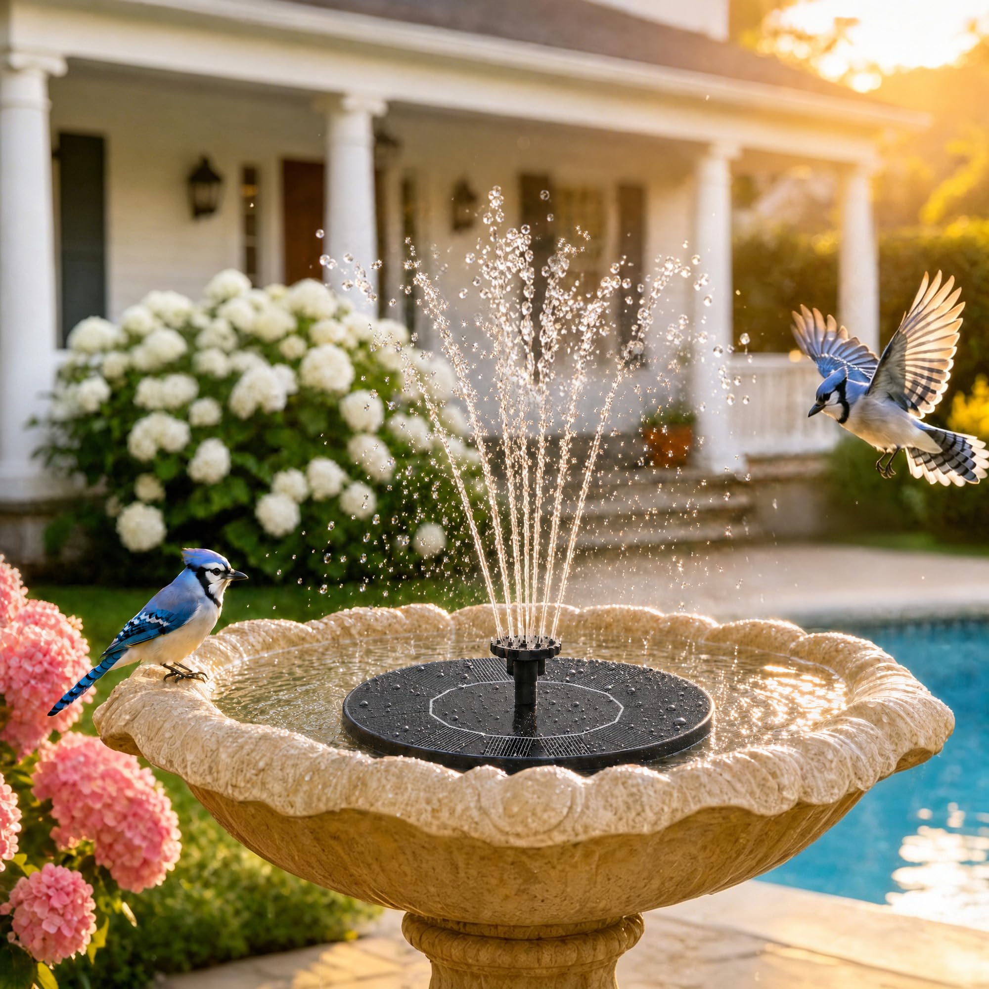 SHANCHAHUA Solar Fountain in bird bath with water spray