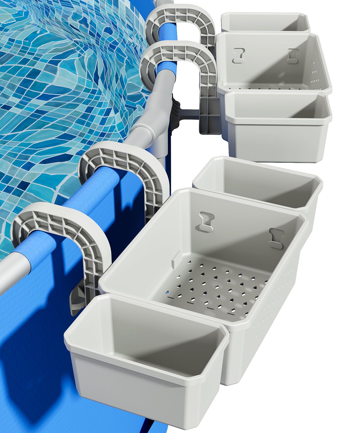 SHAPON Poolside Storage Basket Set with Cup Holders, Grey
